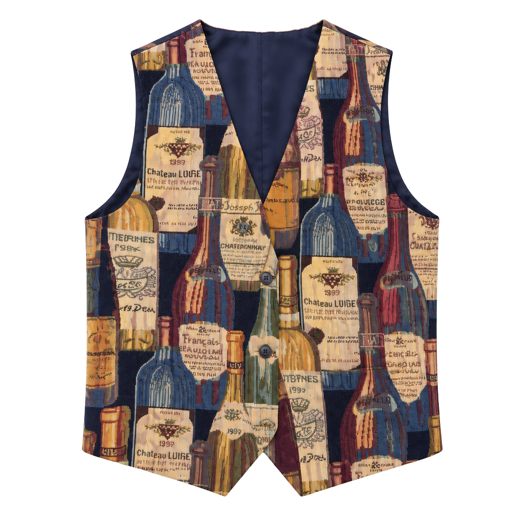 Chris's Stuff Wine Bottle Tapestry Vest Wine Lover Novelty Print Waistcoat 1