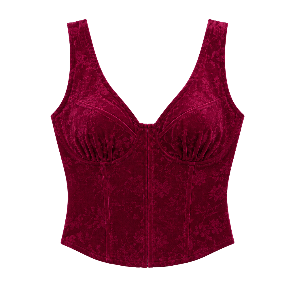 Meraki Velvet Crop Top Size L Burgundy Corset Bustier Top 1