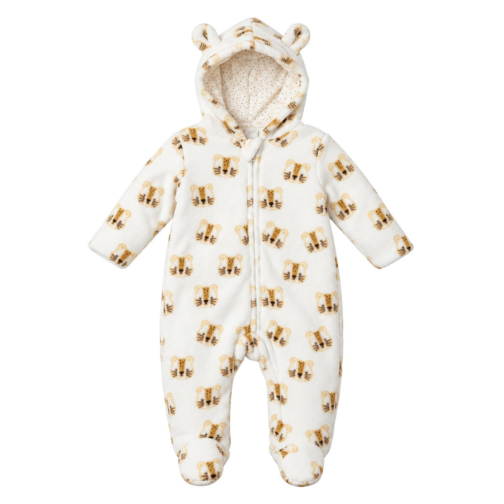 Mick Mack Hooded Footie Jumpsuit Size 0/3 Months White Animal Print 1