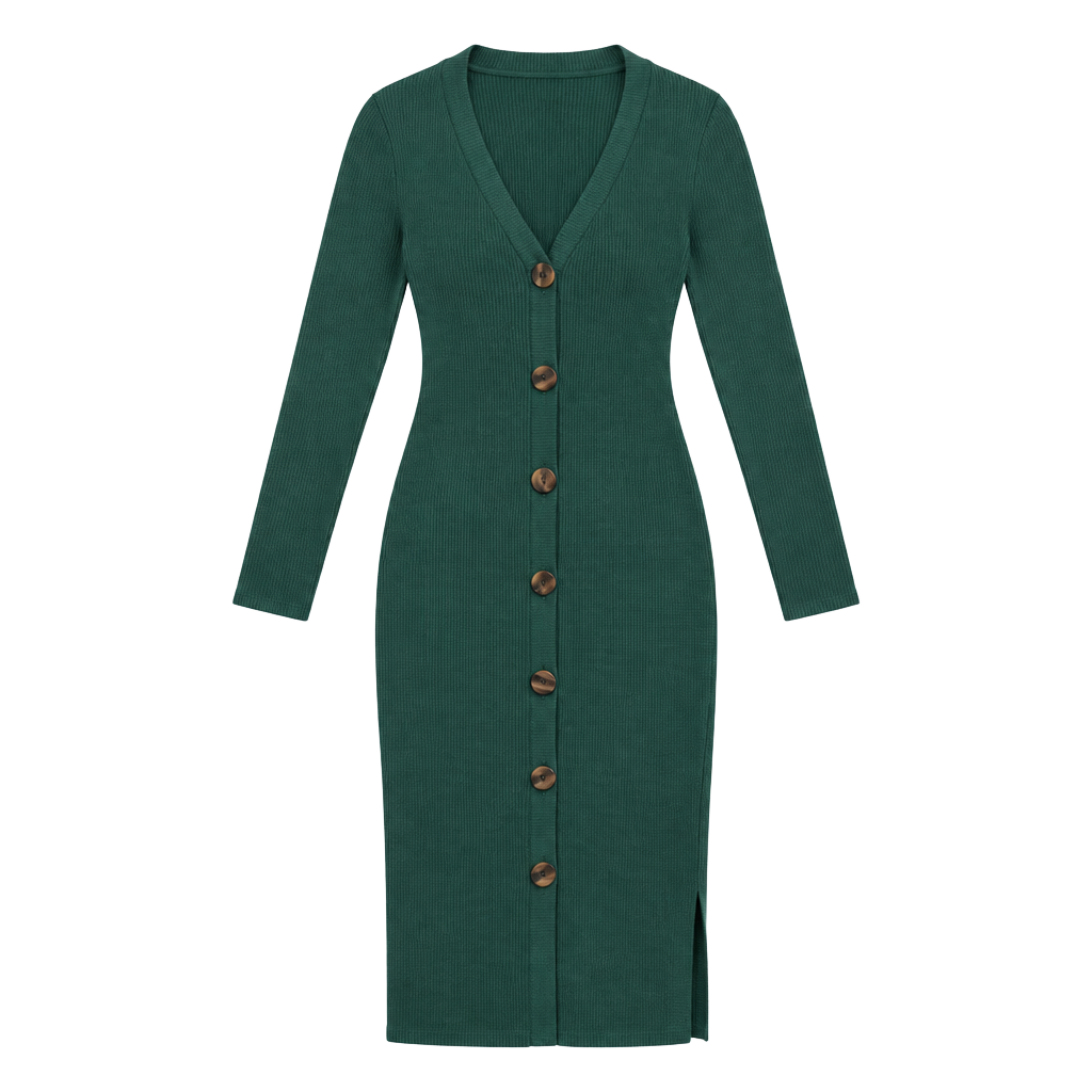 Fashion Nova Sweater Dress Size L Green Ribbed Button-Front Midi 1