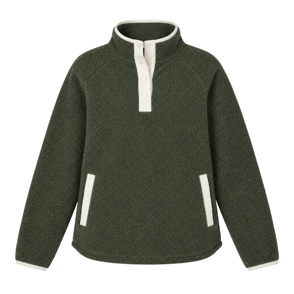Como Vintage Sherpa Fleece Pullover Size S/M Green Snap-Front 1