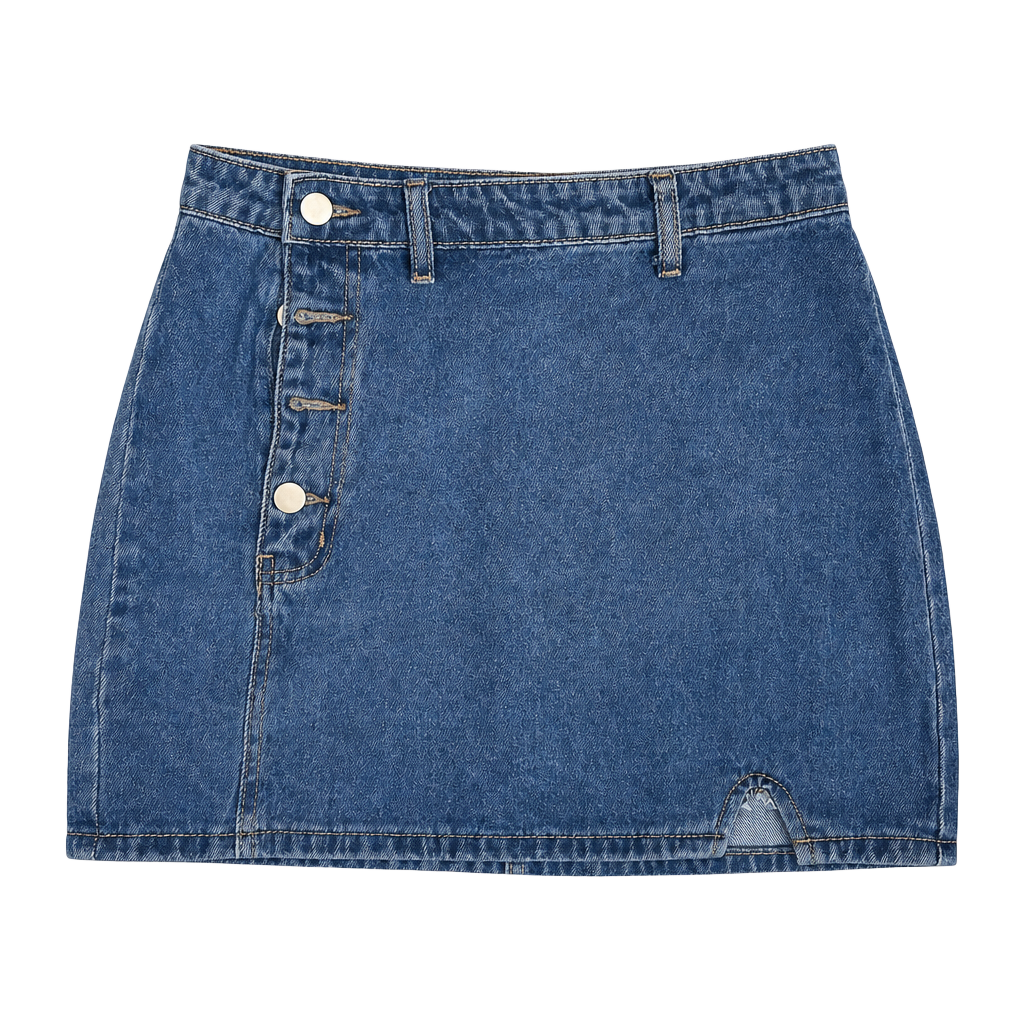 Button-Front Denim Mini Skirt with Side Slit 1