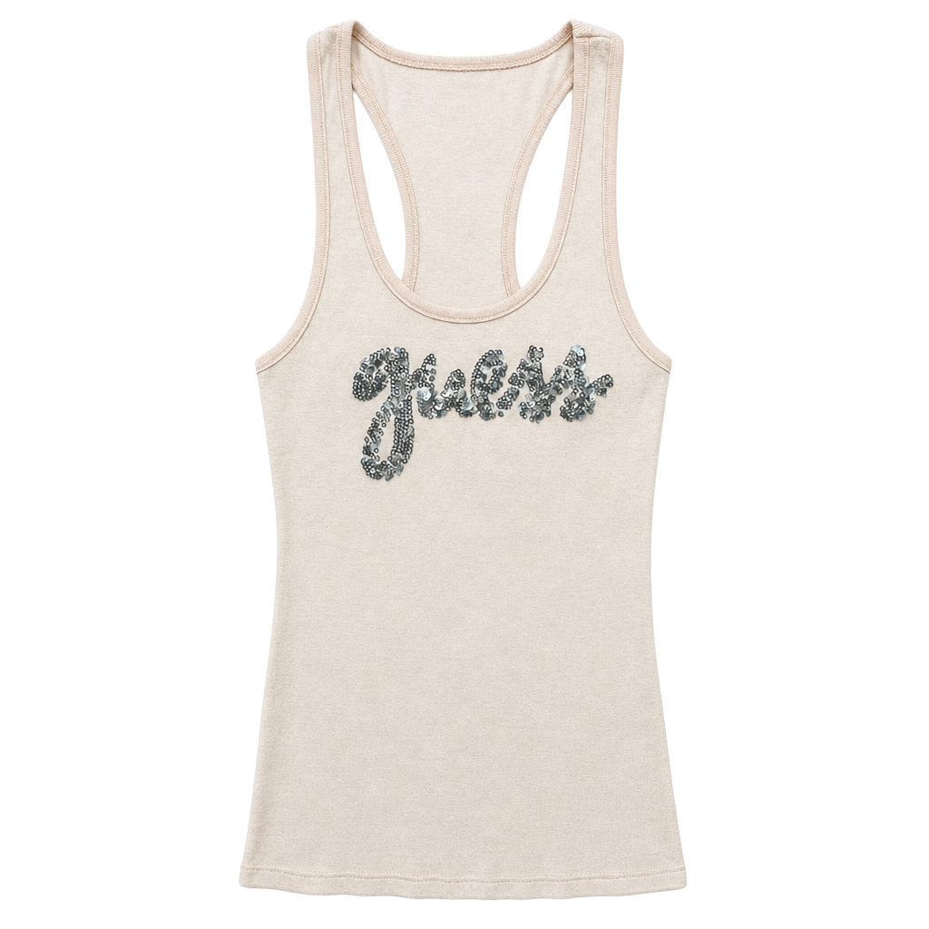 G by Guess Y2K Ribbed Racerback Tank Top with Sequin Logo 1