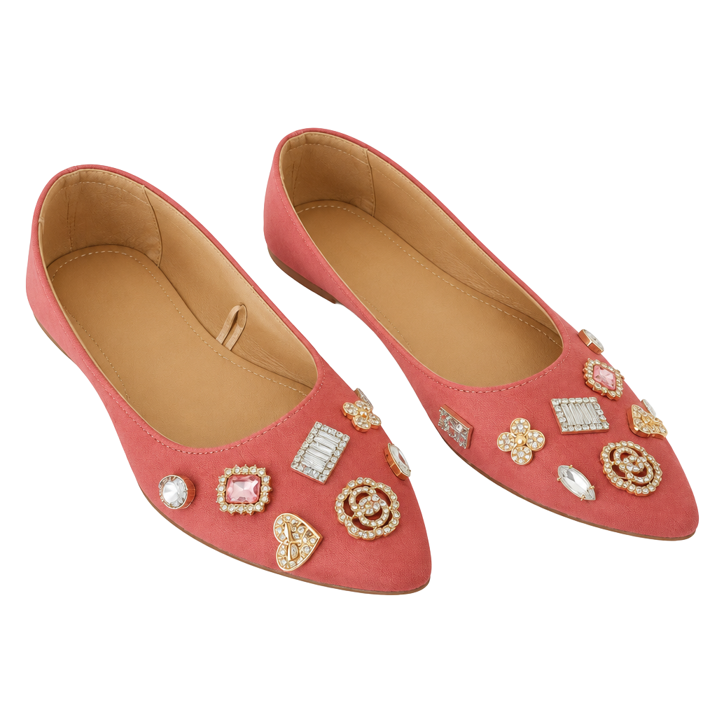 Rouge Pointed Toe Flats Size 9 Pink Embellished Slip On 1