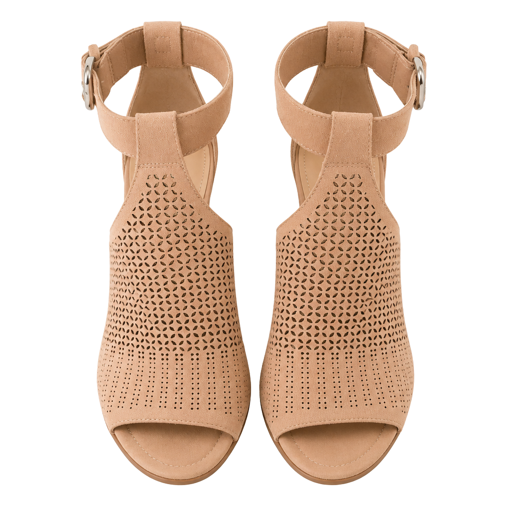 Marc Fisher LTD Vixen Cutout Suede Sandals Size 9.5M Beige Block Heel 1