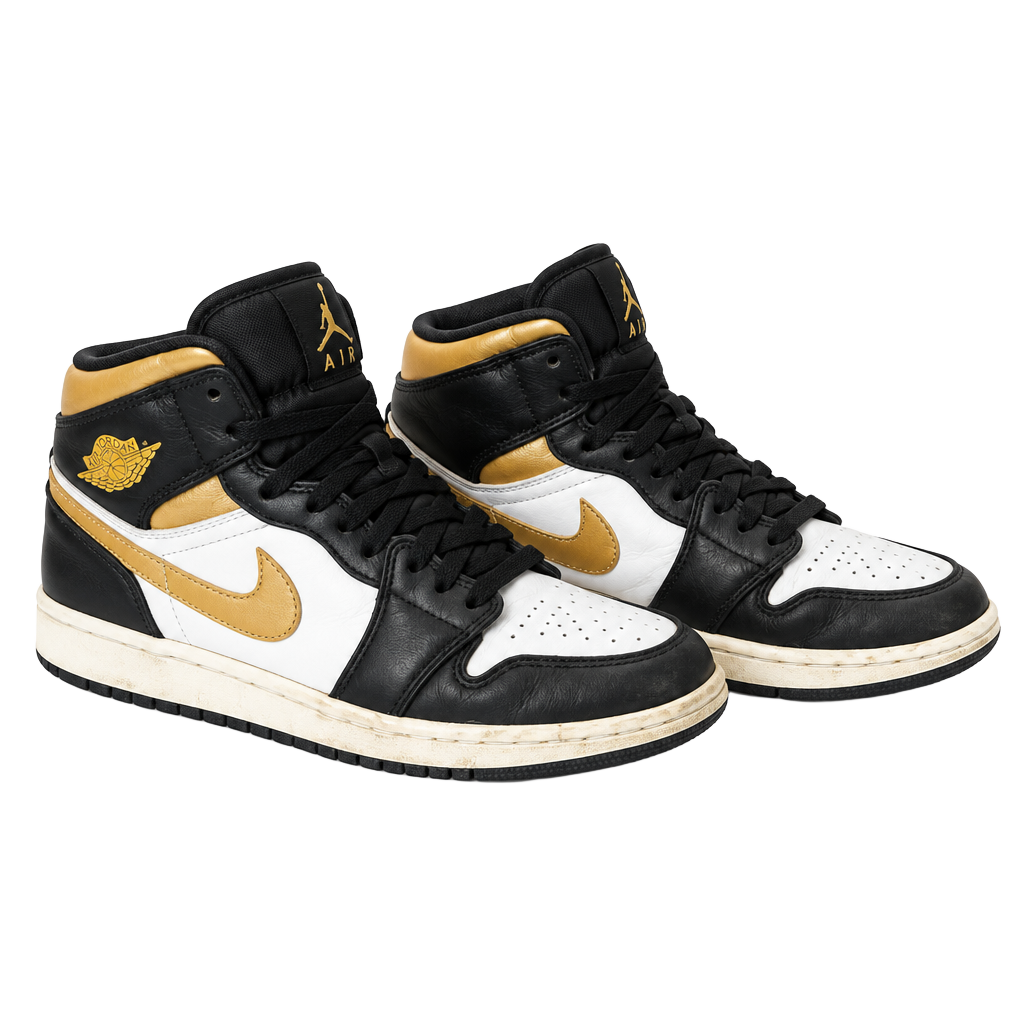 Nike Air Jordan 1 Mid Size 4.5Y White Pollen Black Gold 1
