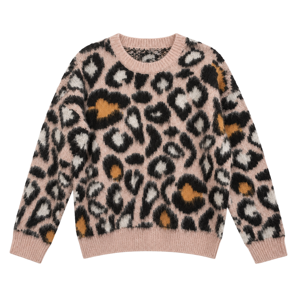 Silverflint Leopard Sweater Size M Pink Fuzzy Animal Print Pullover 1