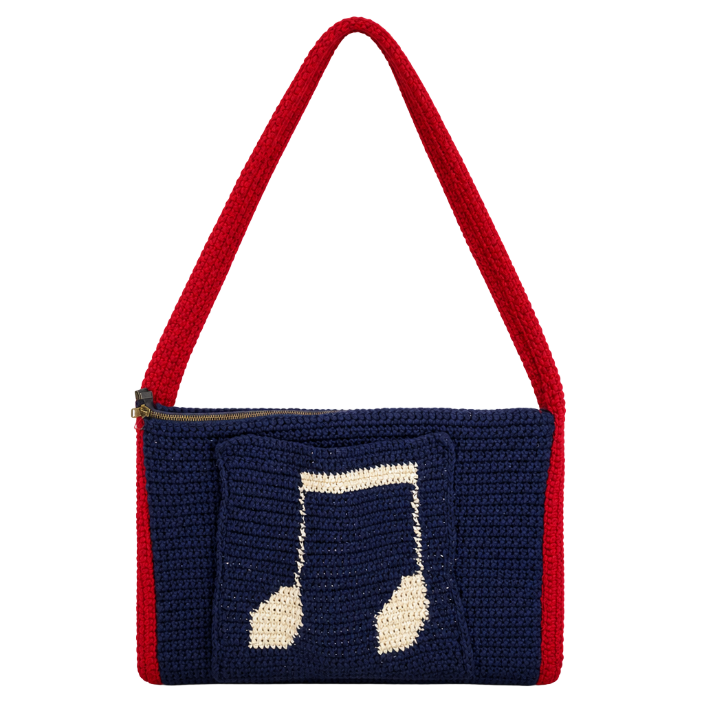 Handmade Crochet Music Note Shoulder Bag Purse Navy Blue Red 1