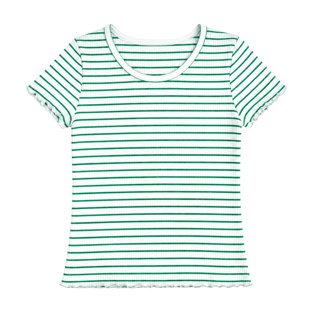 Old Navy Striped Lettuce Edge Fitted T-Shirt Size L (10-12) Green White 1