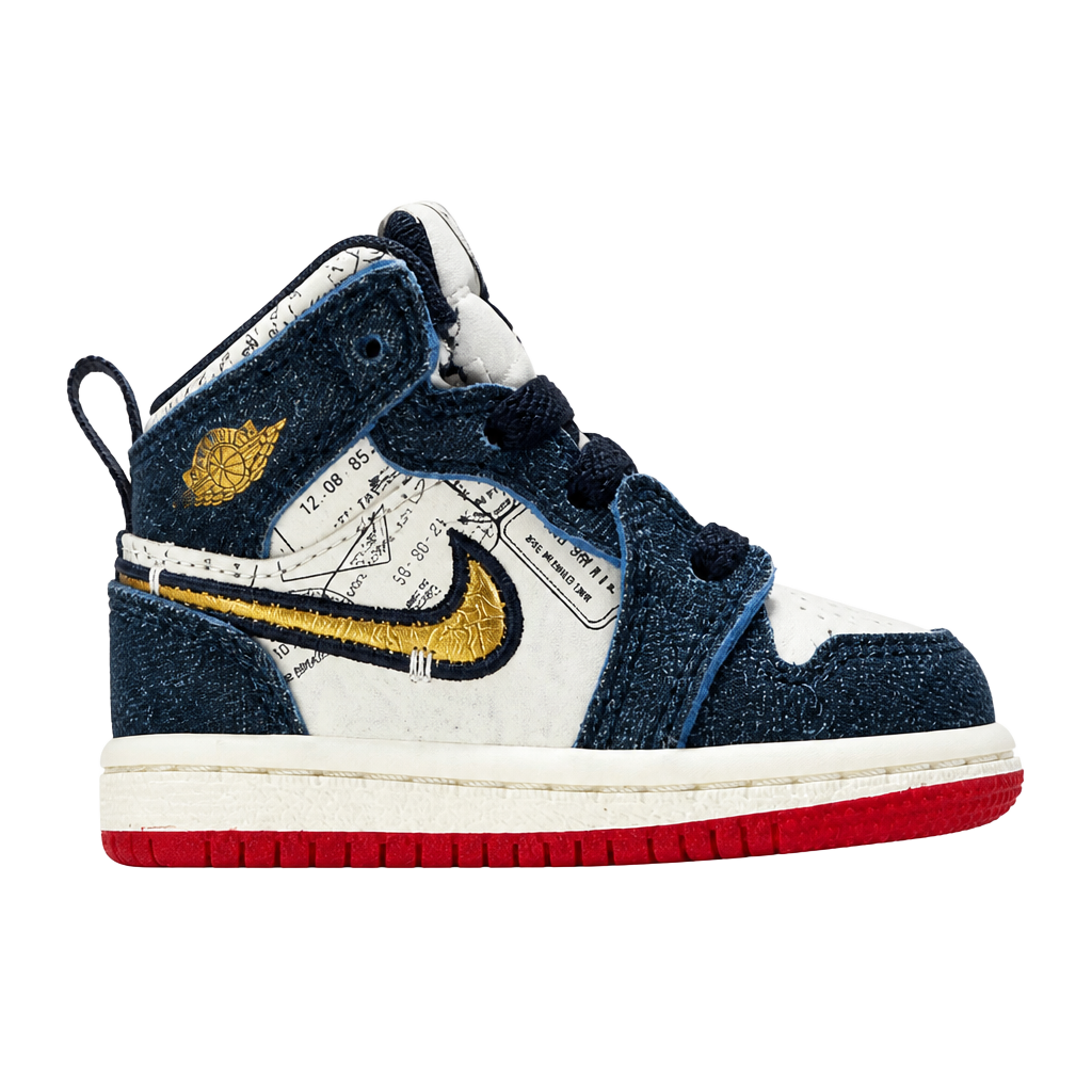 Jordan 1 Mid SE TD Size 4C Navy White Red Gold Sneakers 1