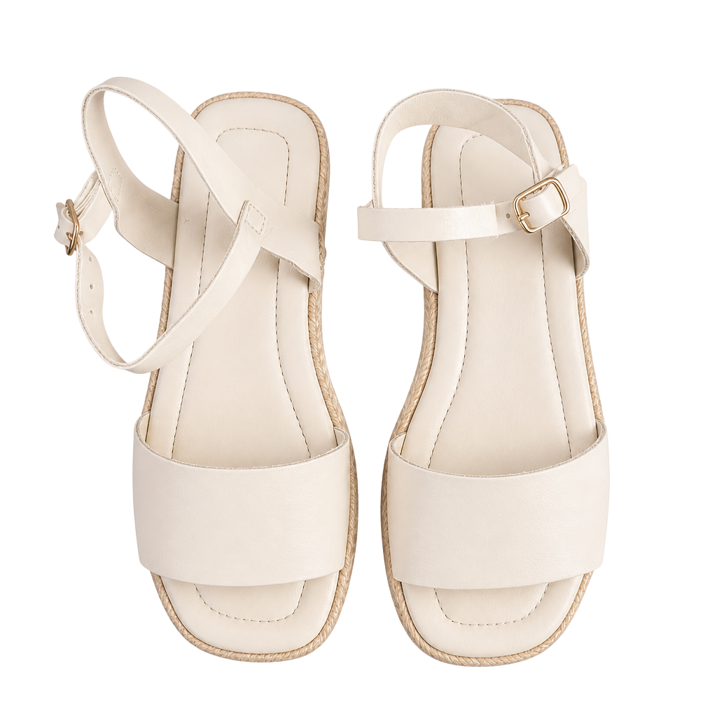 Zara Cream Leather Platform Sandals Size 32 Woven Sole 1