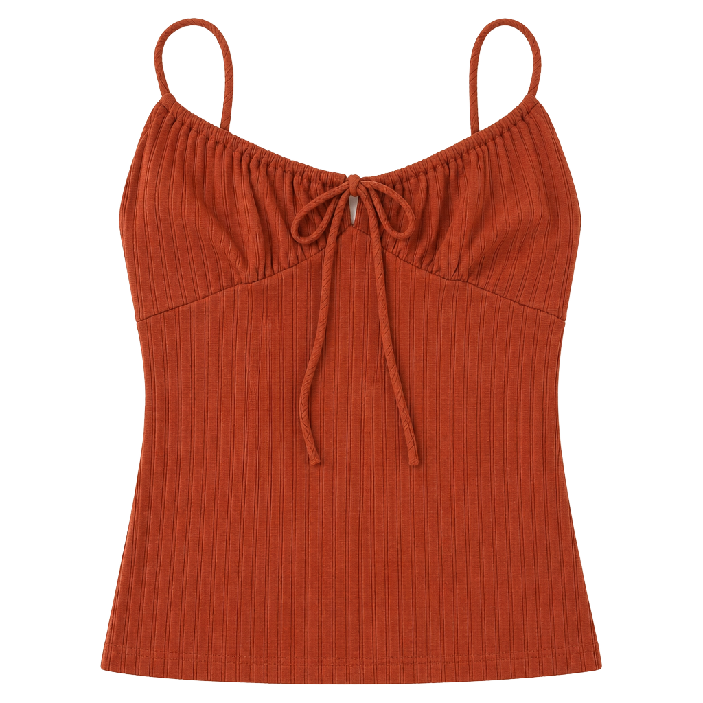 Chocolate Ribbed Knit Mini Dress Size M Rust Orange Tie Front 1