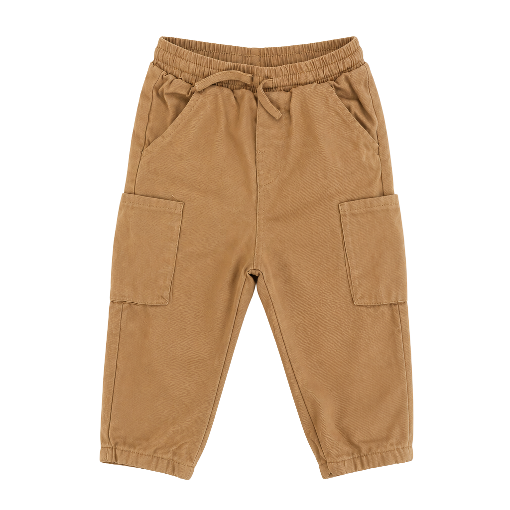 H&M Cargo Pants Size 2T Tan Cotton Lyocell Elastic Waist 1
