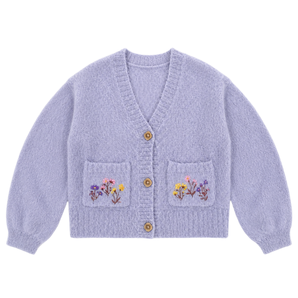 Cotton On Kids Cardigan Size 9-10 Purple Floral Embroidered 1