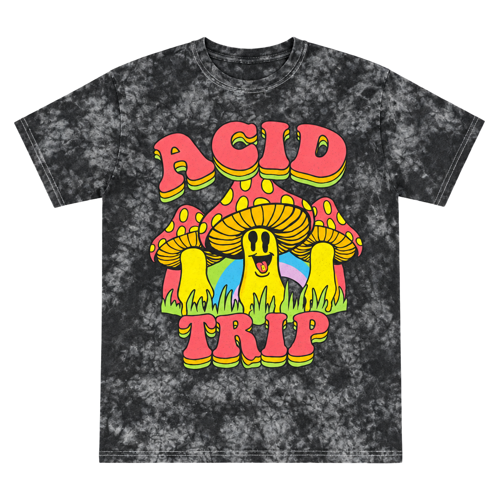 Spencer's Acid Trip Mushroom T-Shirt Size S Black Tie Dye Graphic 1