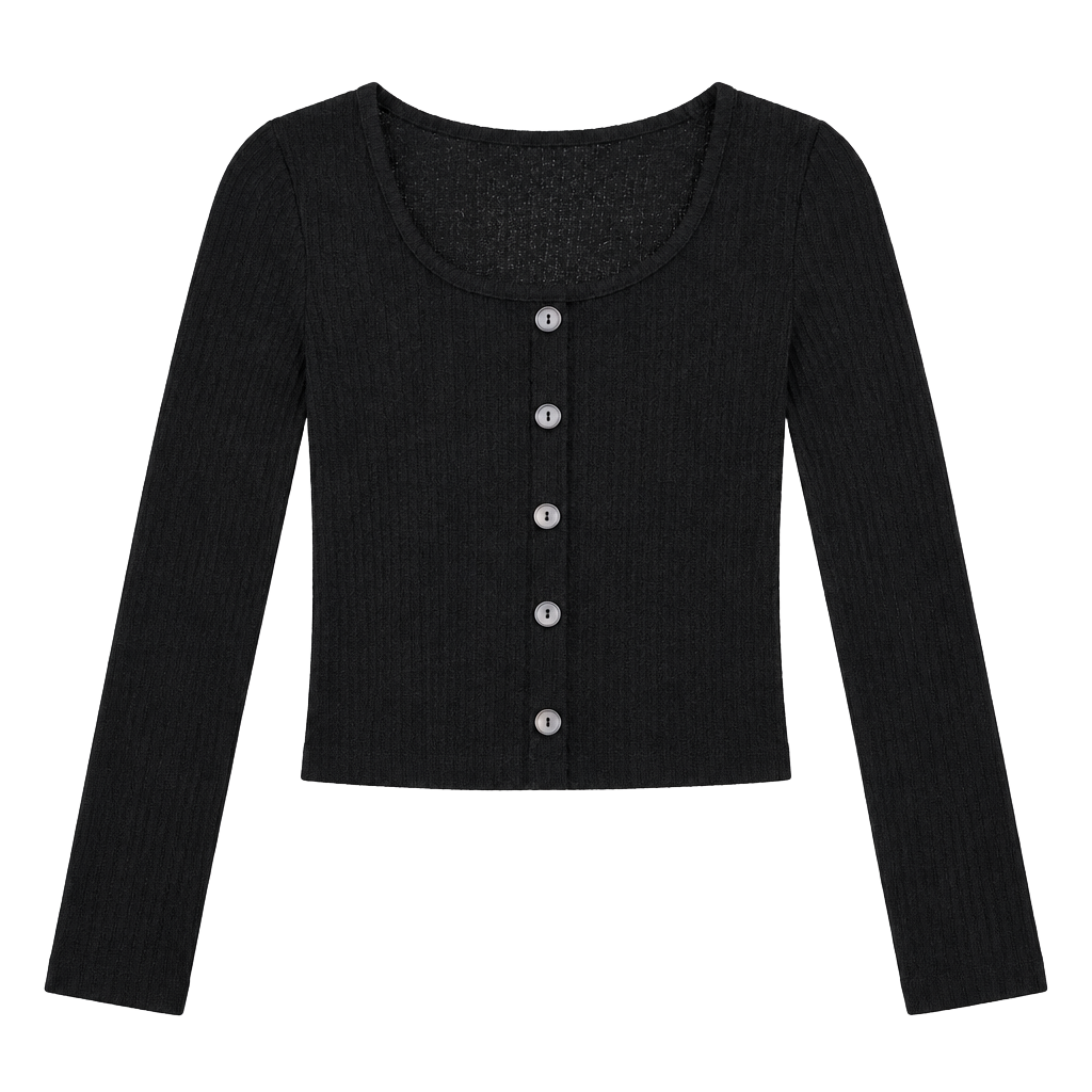 Final Touch Black Ribbed Long Sleeve Top Size S 1