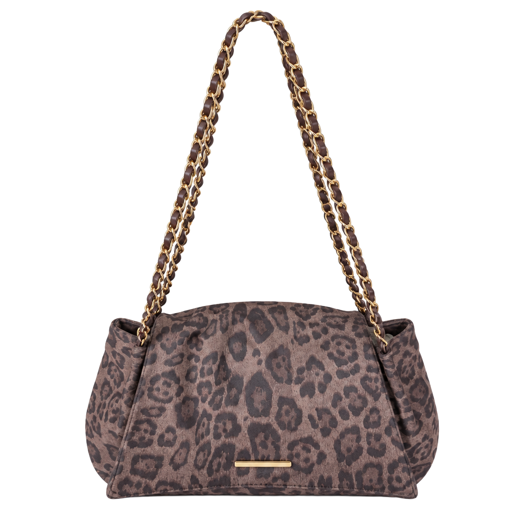 Unbranded Leopard Print Shoulder Bag Faux Suede Gold Chain 1