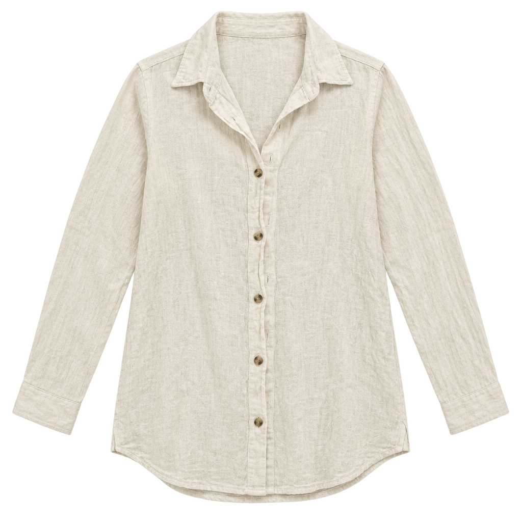 Long Sleeve Button-Down Shirt Size M Beige Linen Blend 1