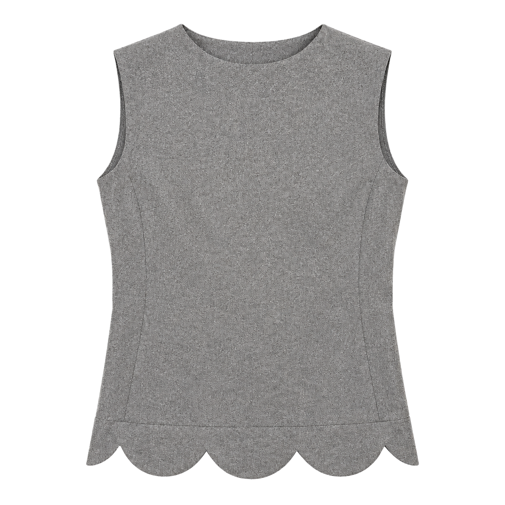 Blue Violet Sleeveless Top Size 18 Gray Suede Scalloped Hem 1