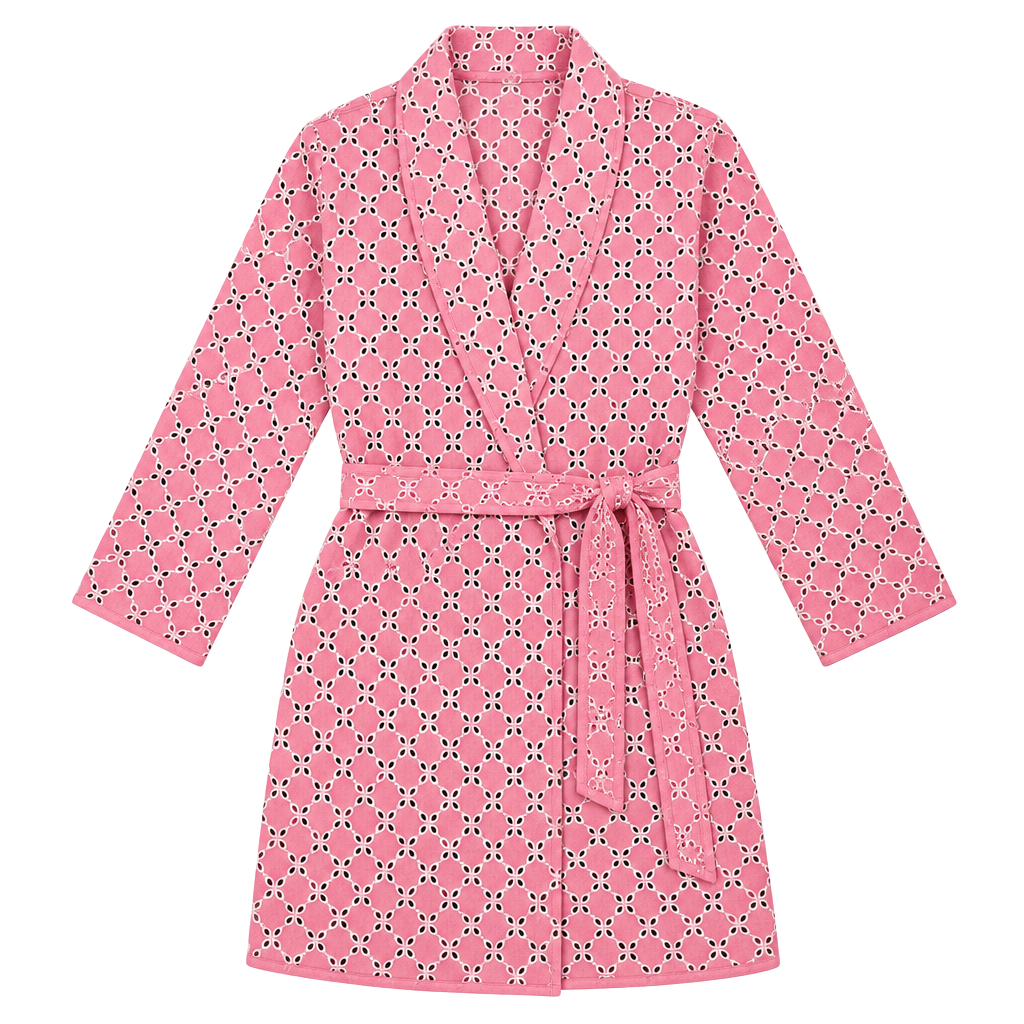 Sigrid Olsen Blazer Jacket Size 10 Pink White Eyelet Cotton Tie Waist 1