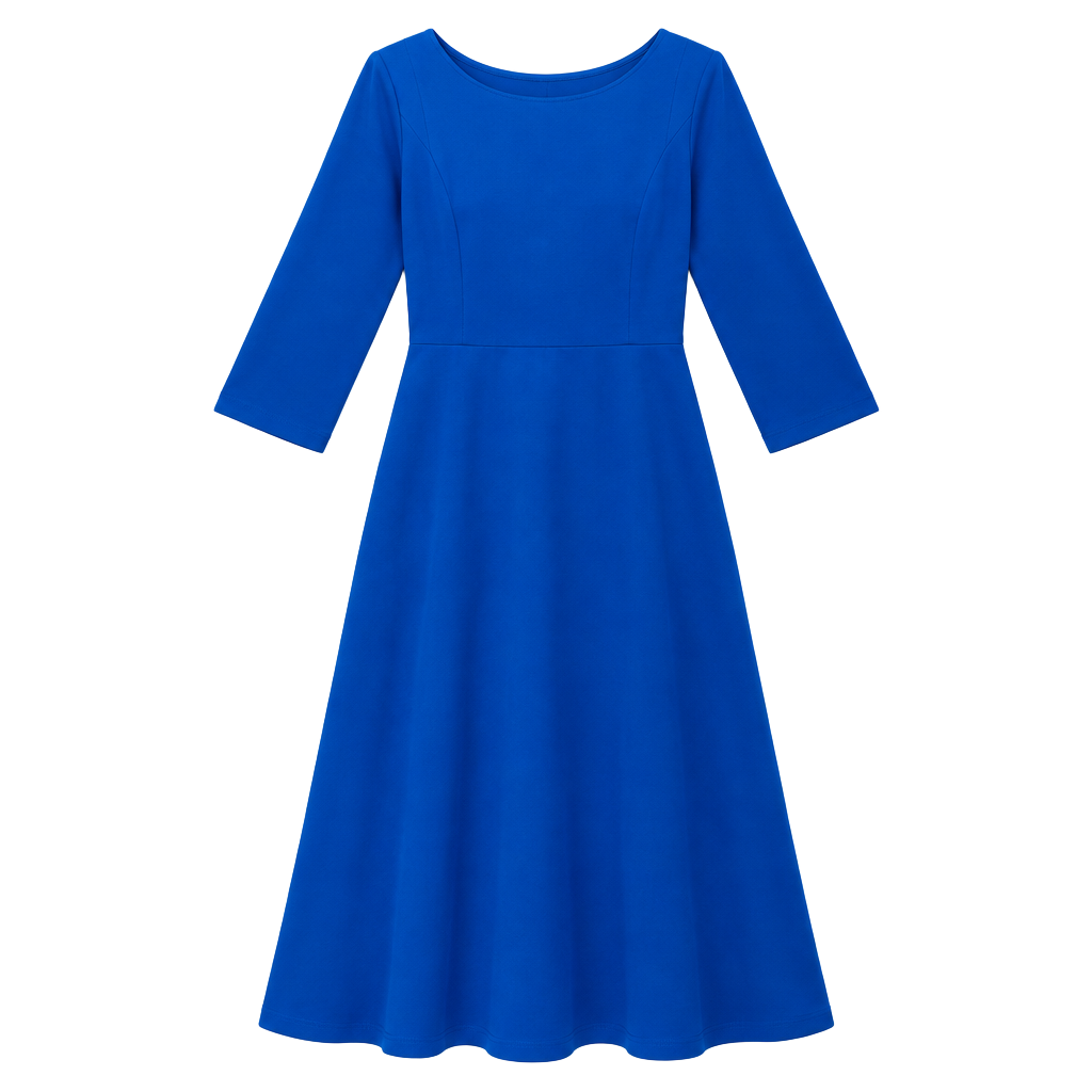 Royal Blue Midi Dress Long Sleeve Boat Neck 1