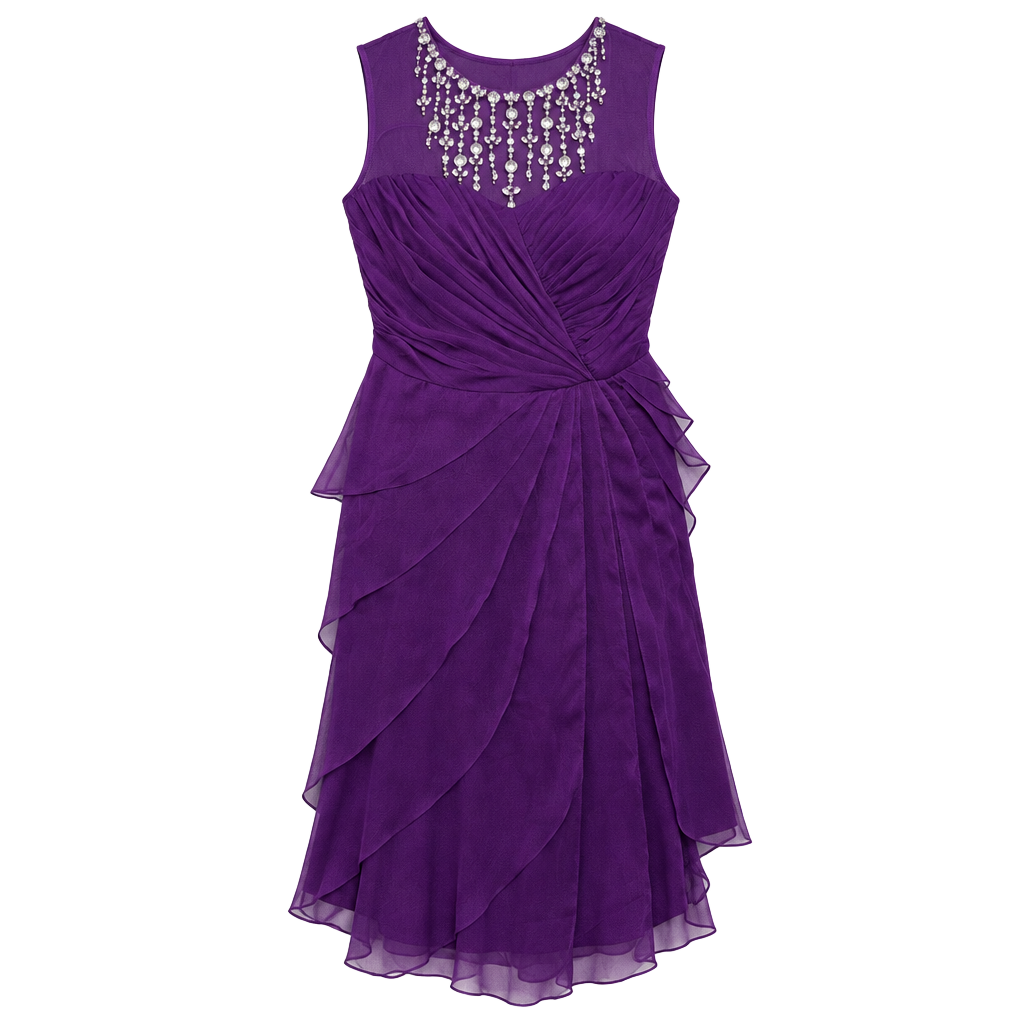 Purple Beaded Ruffled Cocktail Dress 1