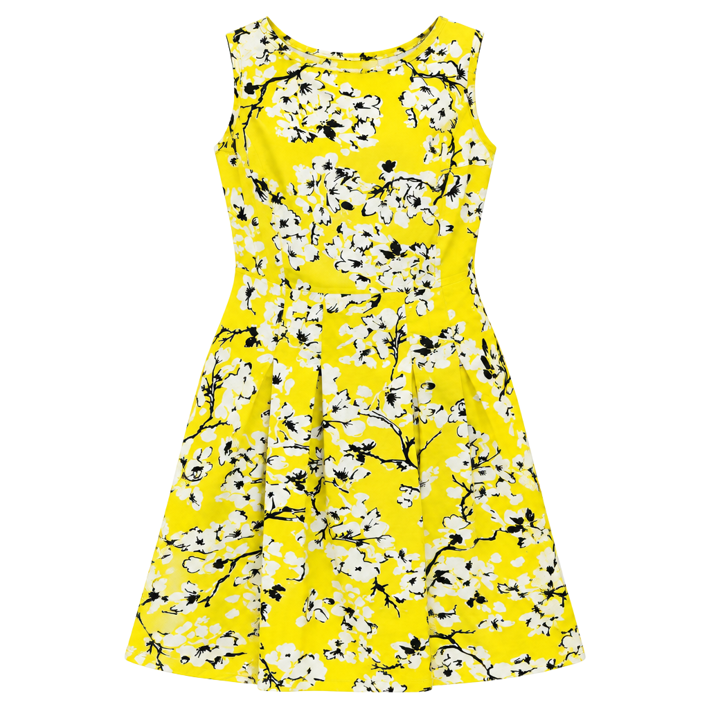 Jones New York Floral Dress Yellow White Black Sleeveless 1