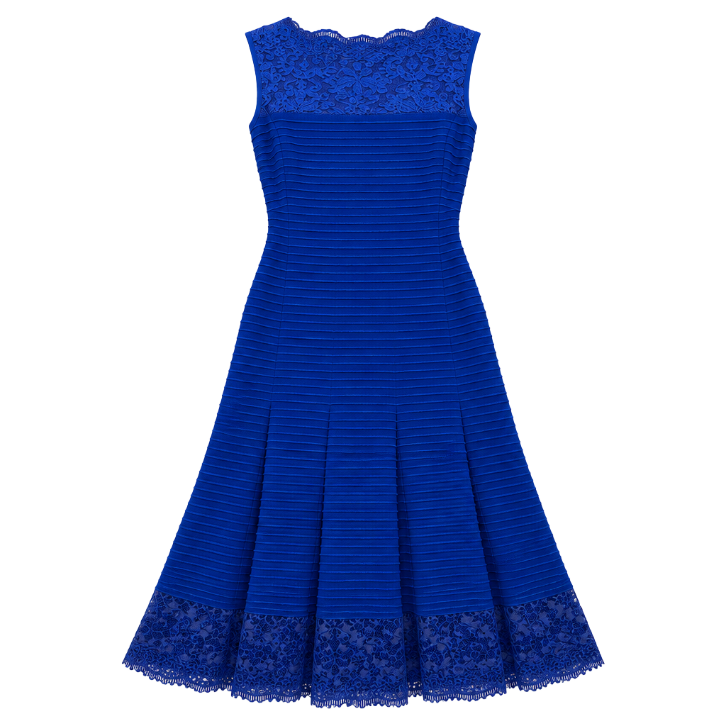 Tadashi Shoji Dress Size M Blue Lace Midi Cocktail Sleeveless 1