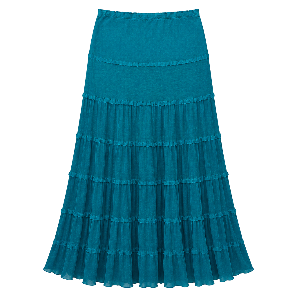 Teal Tiered Maxi Skirt 1