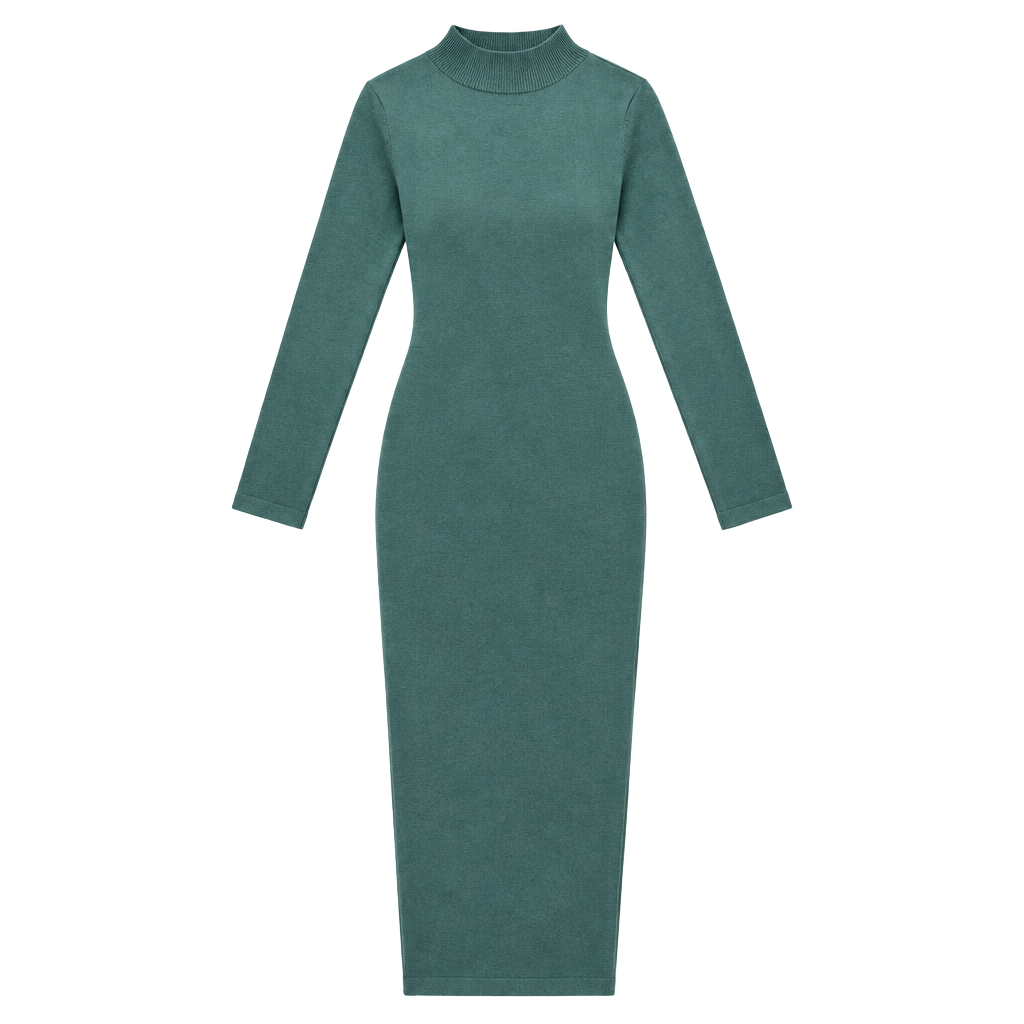 SHEIN Mock Neck Sweater Dress Size M Green Long Sleeve Midi 1