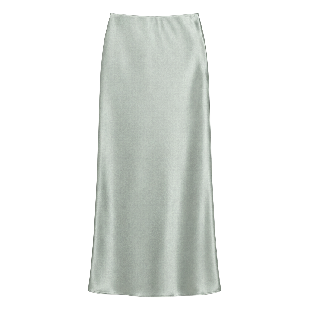 Satin Maxi Skirt Light Green Long Silk-Like Slip Skirt 1