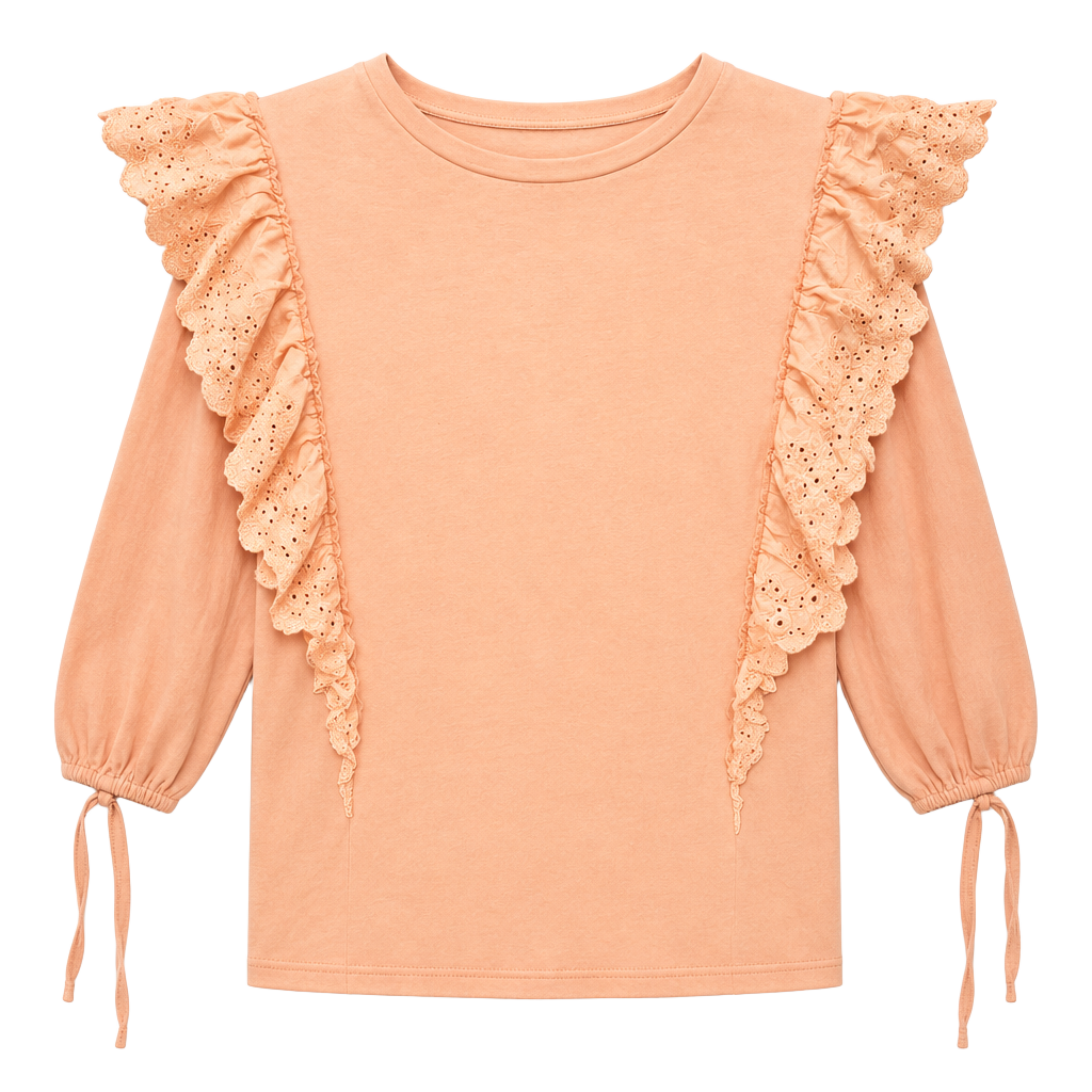 SHEIN Eyelet Ruffle Top Size S Peach Long Sleeve 1