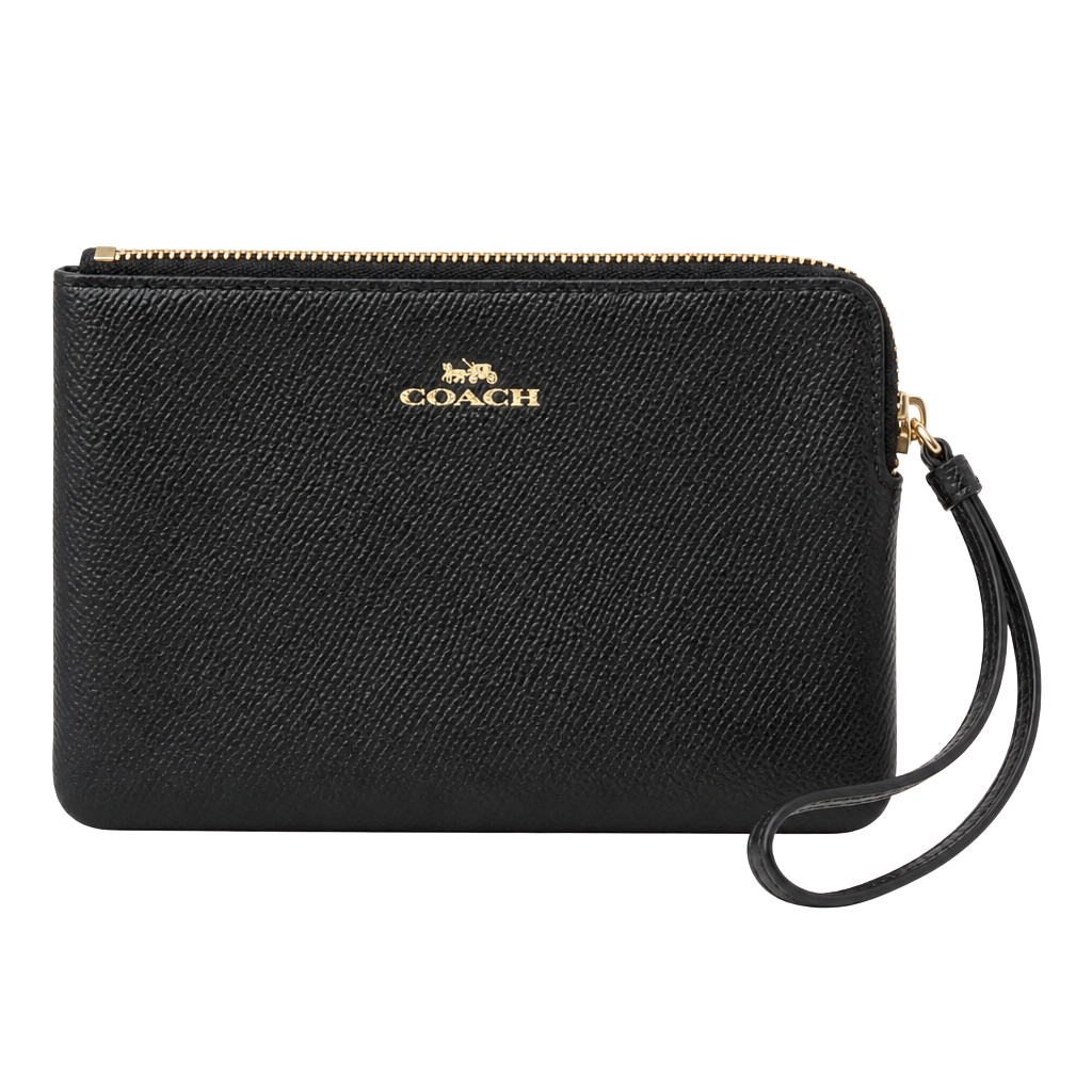 Coach Corner Zip Wristlet In Crossgrain Leather Black F58032 1
