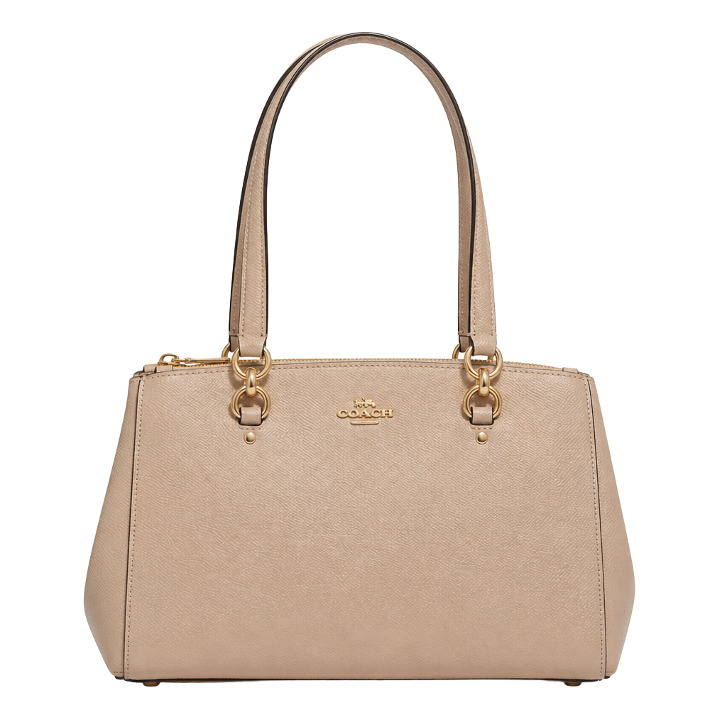 Coach Etta Carryall Crossgrain Leather Satchel Taupe Beige Gold Hardware + Crossbody Strap
1