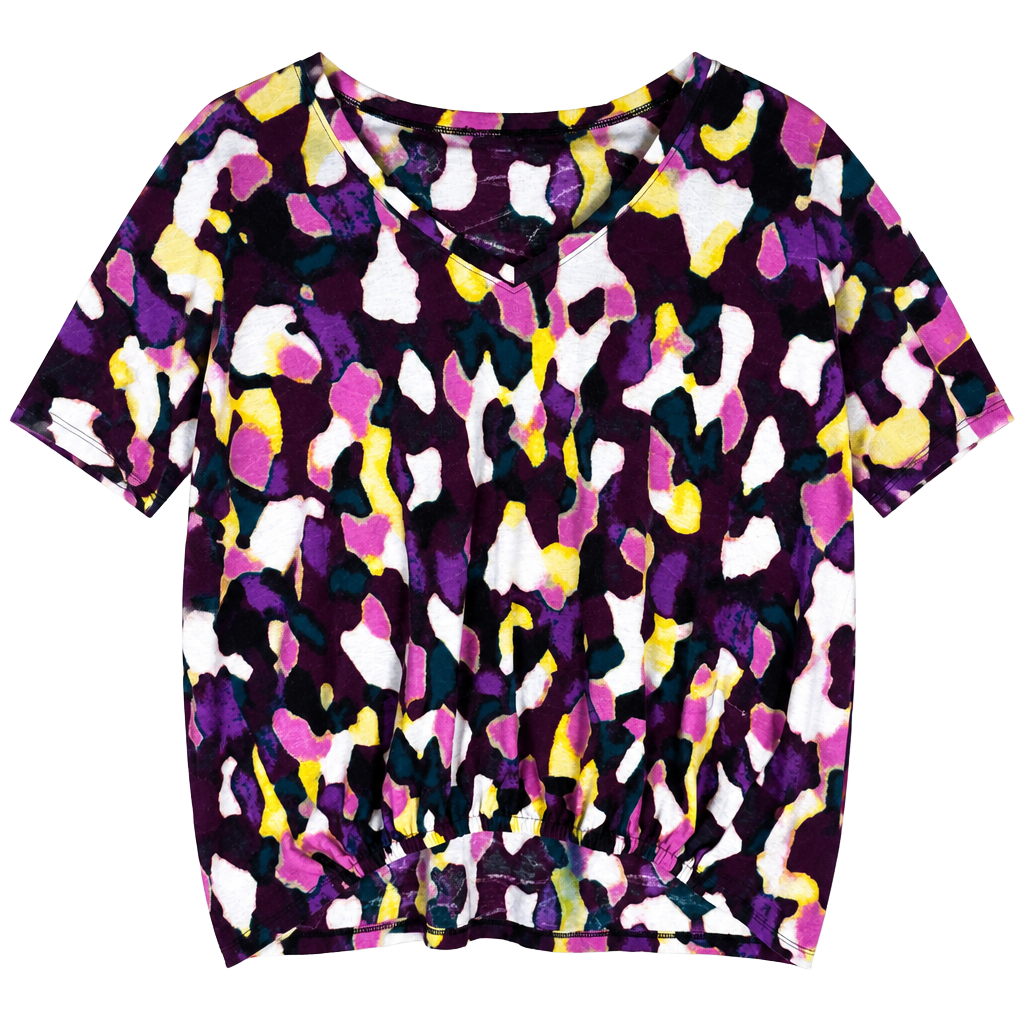 Dana Buchman Abstract Print V-Neck Bubble Hem Top, Size L 1