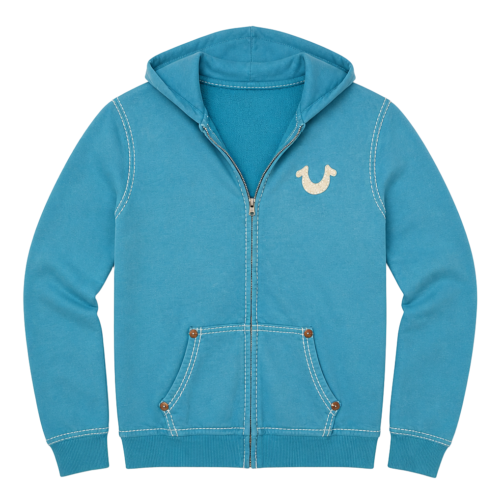 True Religion Women's Full Zip Hoodie Blue Size M distress look 1