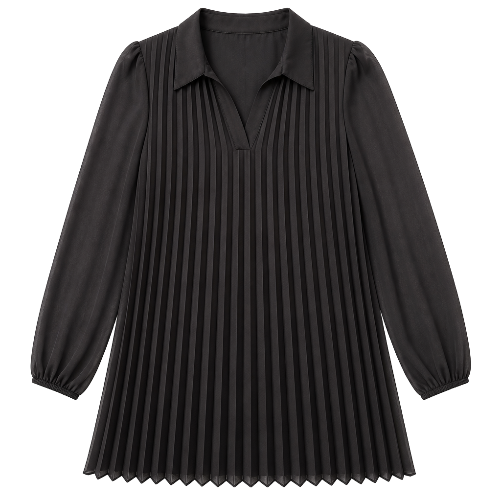 Nine West Black Long Sleeve Georgette Pleated Shift Dress XS 1