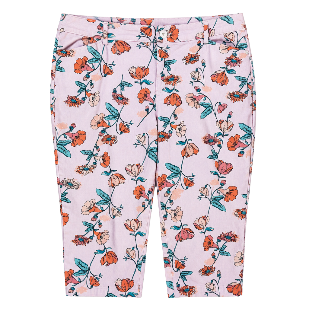 St. John's Bay Floral Pink Chino Capris Size 14 1