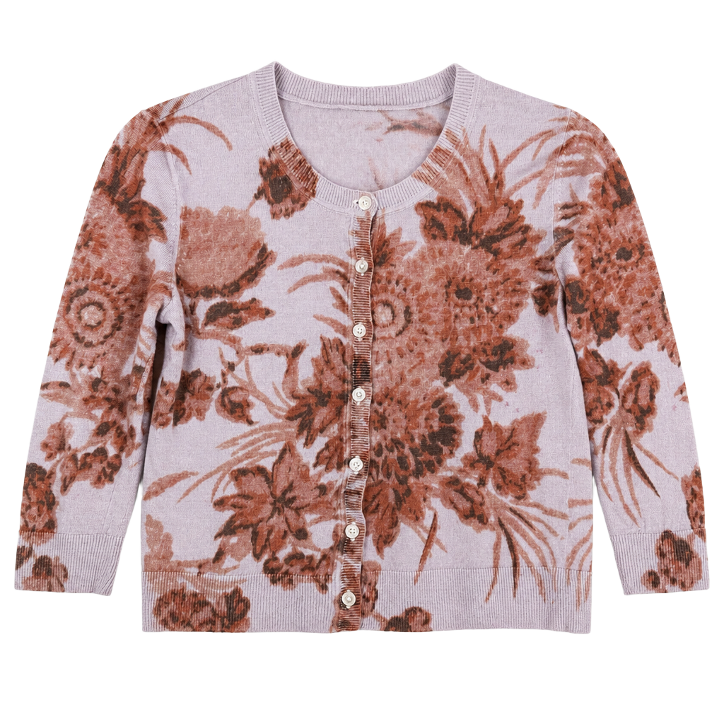 Talbots Petites Floral Print Button-Front Cardigan Sweater 1