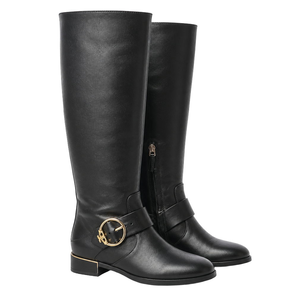 Tory Burch Sofia Black Leather Buckled Riding Boots 1