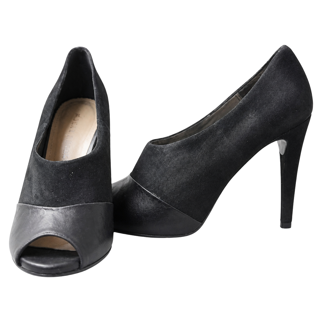 Audrey Brooke Black Suede and Leather Peep Toe Stiletto Heels 1