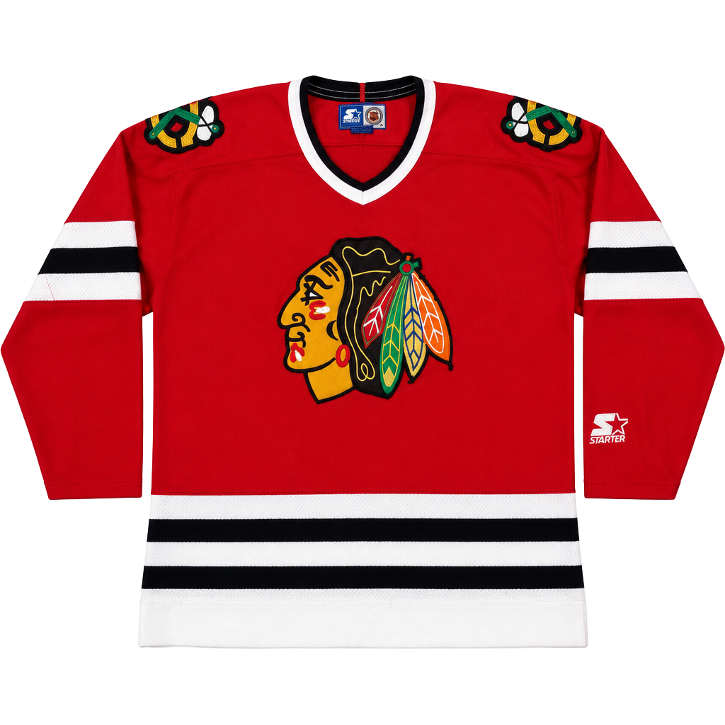 Starter Chicago Blackhawks Hockey Jersey Size L Red Vintage 90s 1