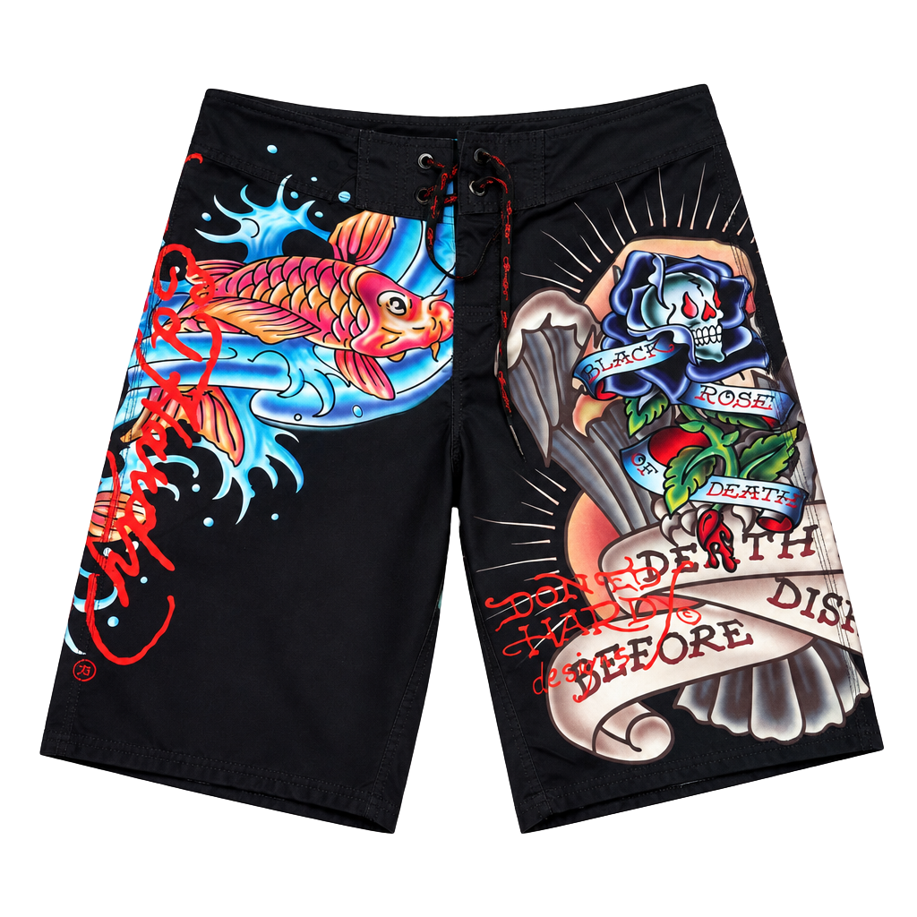 Ed Hardy Death Before Dishonor Board Shorts Size 34 Black 1