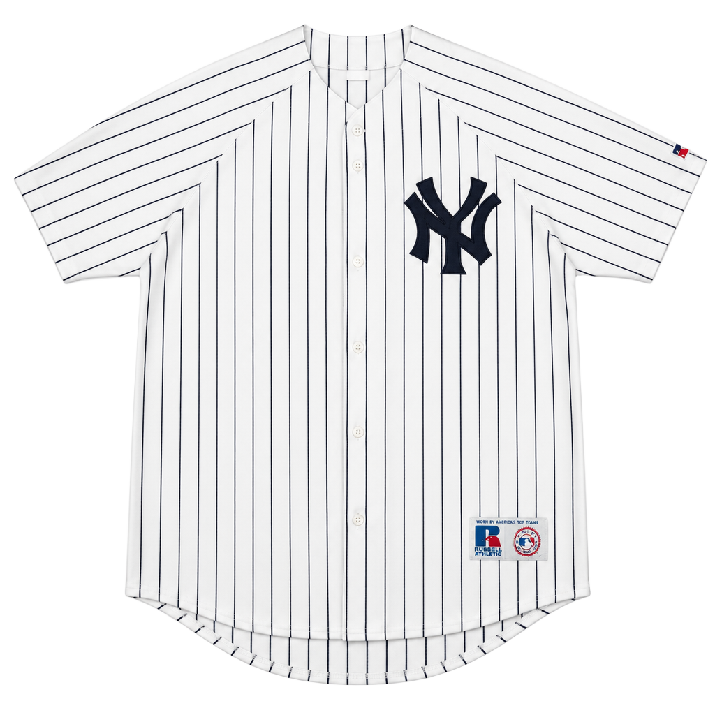 Russell Athletic New York Yankees Baseball Jersey Size L White Pinstripe 1