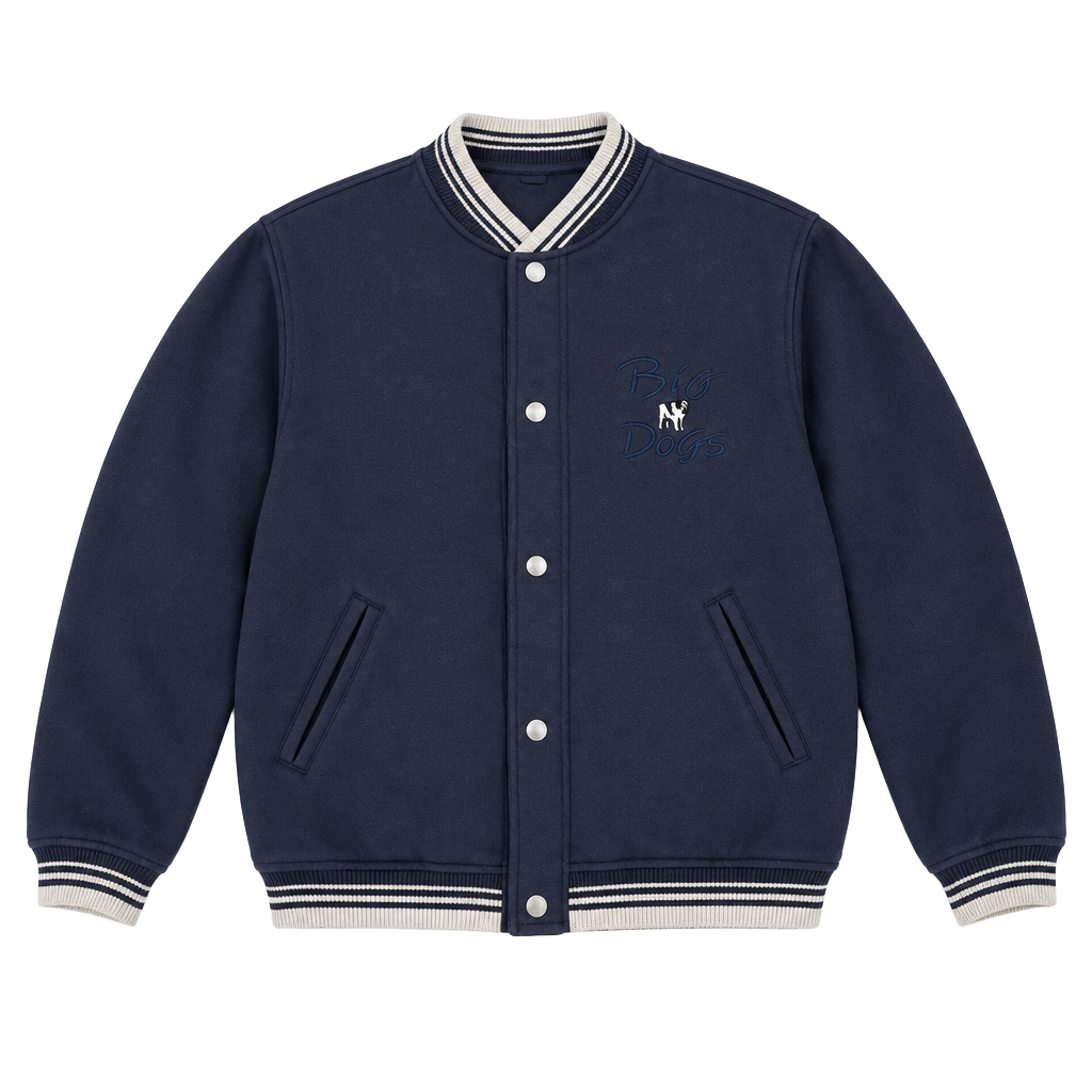 Big Dogs Varsity Jacket Size Medium Blue Logo Snap Front Sweatshirt 1