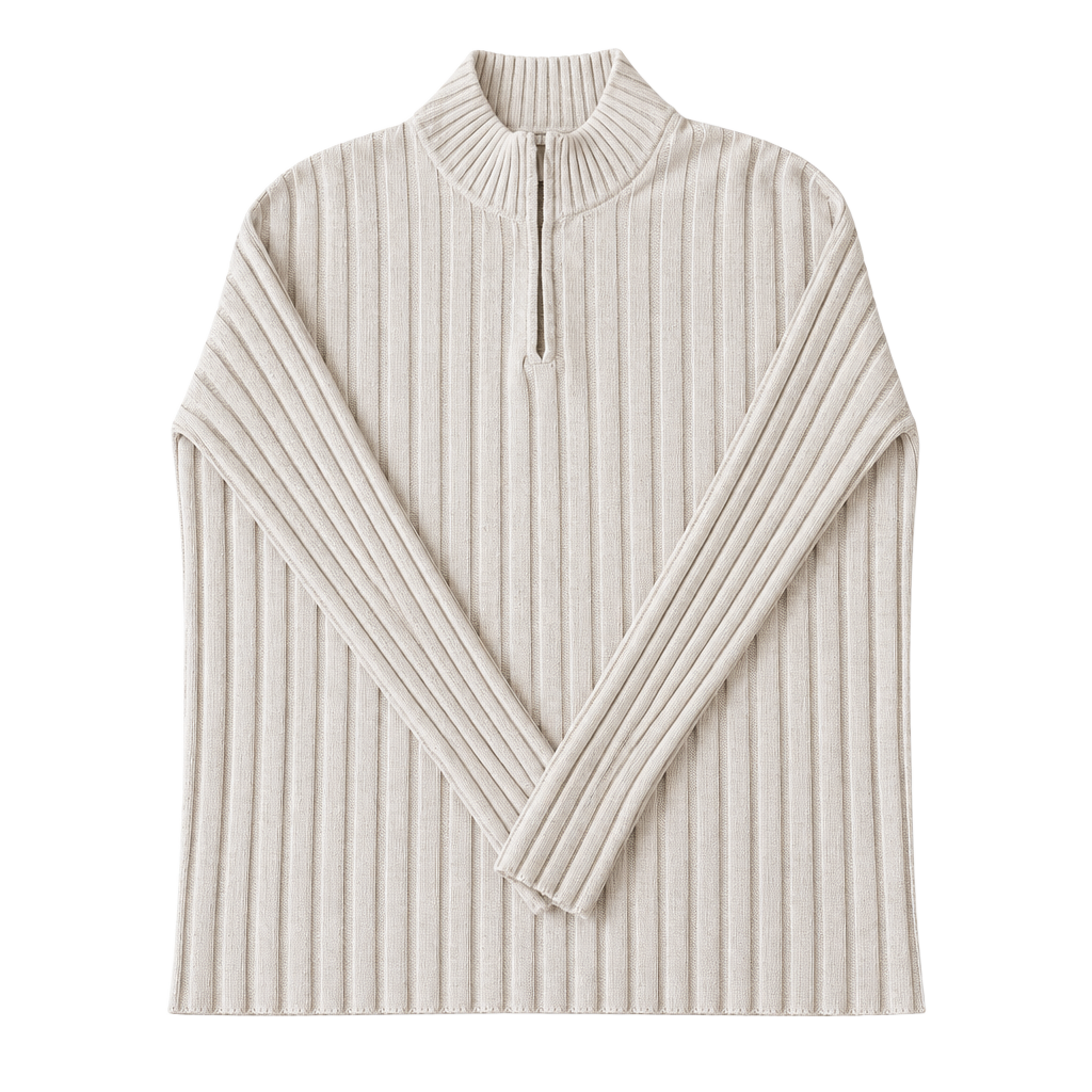 Lauren Ralph Lauren Quarter Zip Ribbed Sweater Size L Cream 1