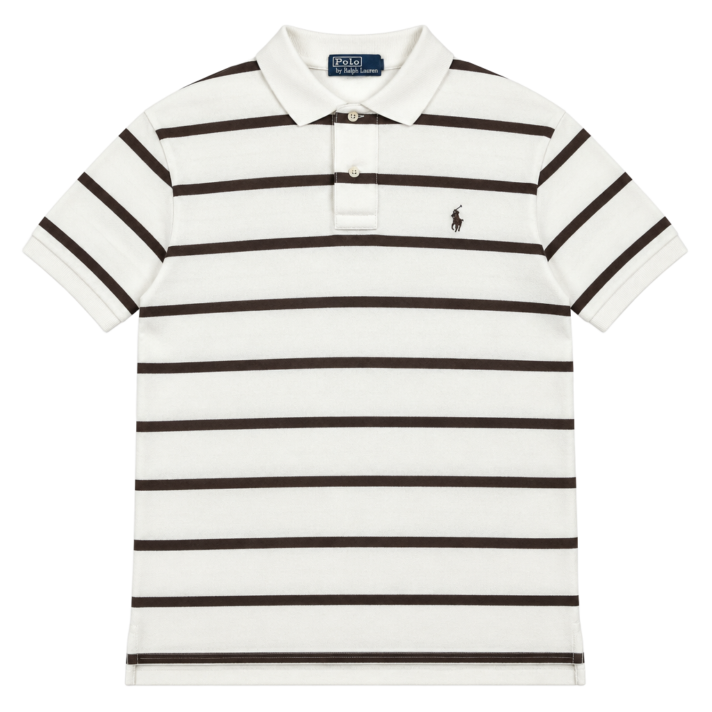 Polo by Ralph Lauren Men's White and Brown Striped Short Sleeve Polo Shirt XXL 1
