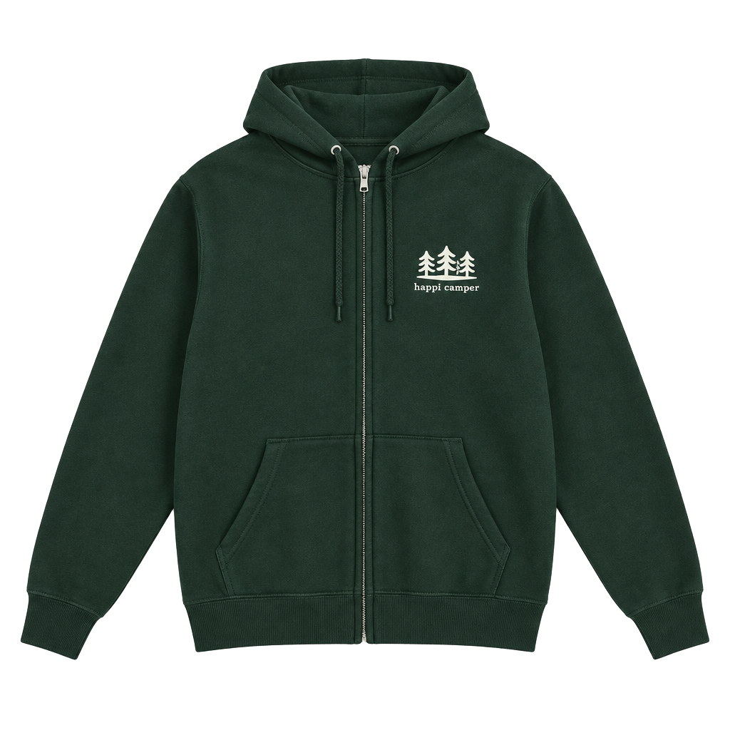 Hanes Ecosmart Zip Up Hoodie Size L Green Happi Camper Graphic 1