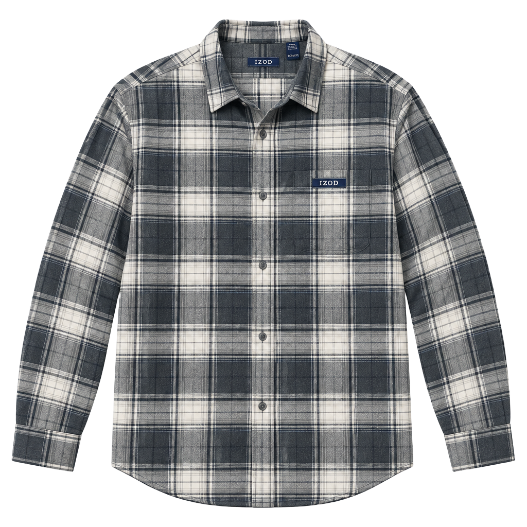 IZOD Men's Big & Tall Long Sleeve Plaid Flannel Button-Down Shirt Gray 4XB 1