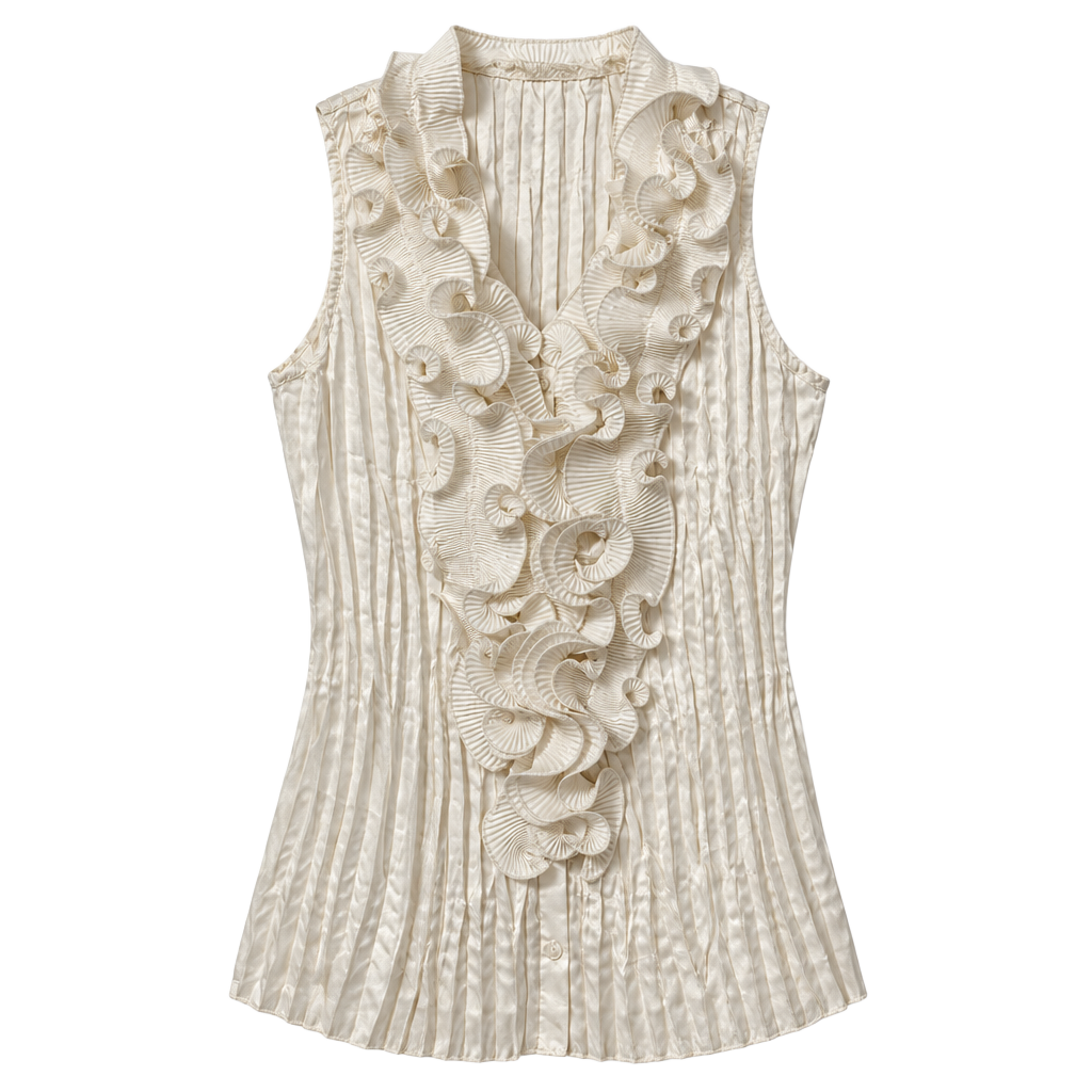 Dressy Cato Woman Ruffle Pleated Blouse 18W White Sleeveless Top 1